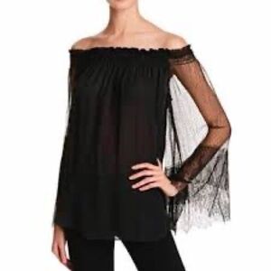 Kobi Halperin Black Off-Shoulder Top with Lace Bell Sleeves
